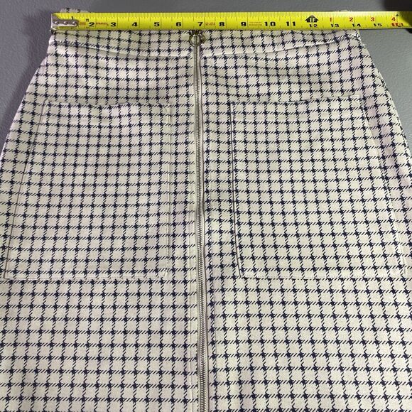Alice Blue Mini Pencil Skirt Womens S Beige Navy Windowpane Soft Suede Feel - Picture 4 of 9